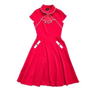 Voodoo Vixen Vintage Retro Cap Sleeve Swing Dress Red White M
